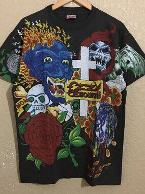 Ozzy Osbourne Tattoo Concert Tour All Over Print AOP T-Shirt Large Hanes